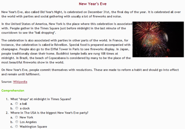 Reading: New Year's Eve | Recurso educativo 34796