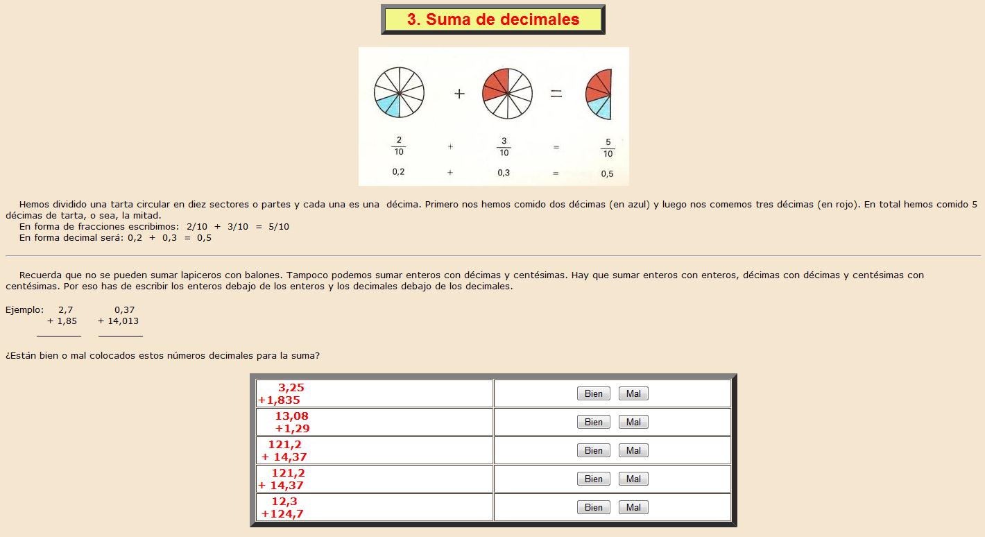 Suma de decimales | Recurso educativo 37987