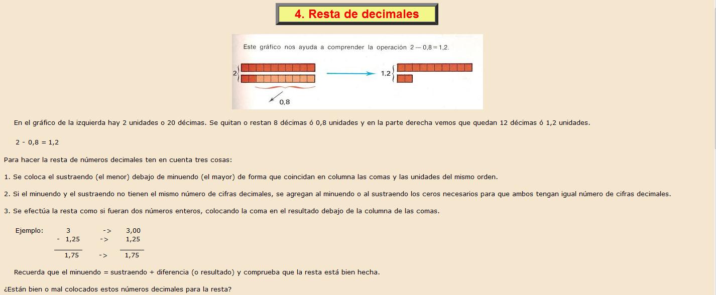 Resta de decimales | Recurso educativo 37988