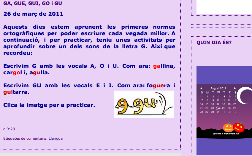 Página web: la escritura de ga, go, gu, gue, gui | Recurso educativo 40989
