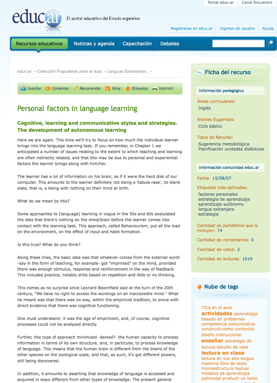 Personal factors in language learning | Recurso educativo 43700