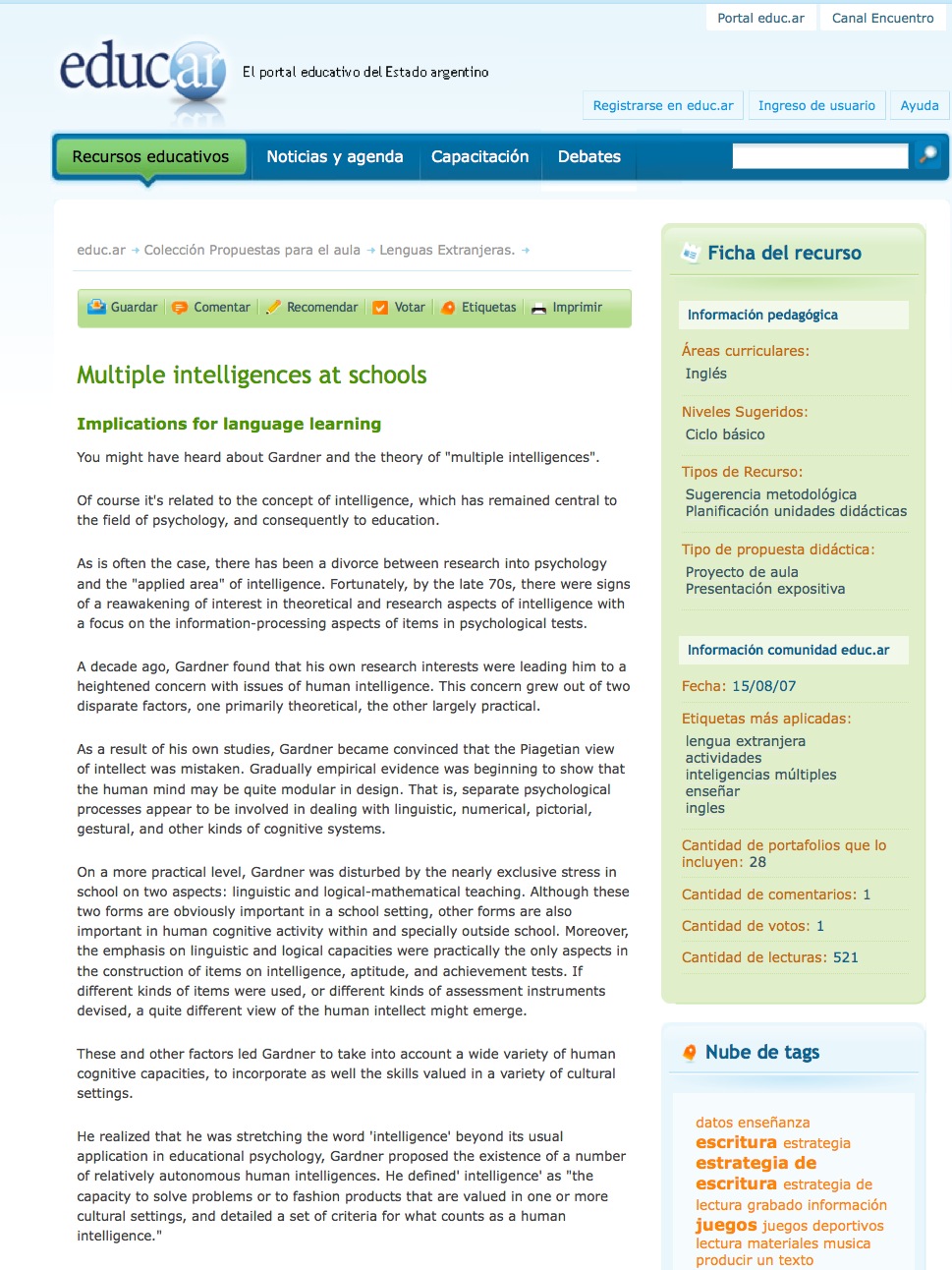 Multiple intelligences at schools | Recurso educativo 43709