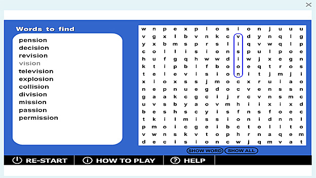 Wordsearch '-sion' game | Recurso educativo 65831